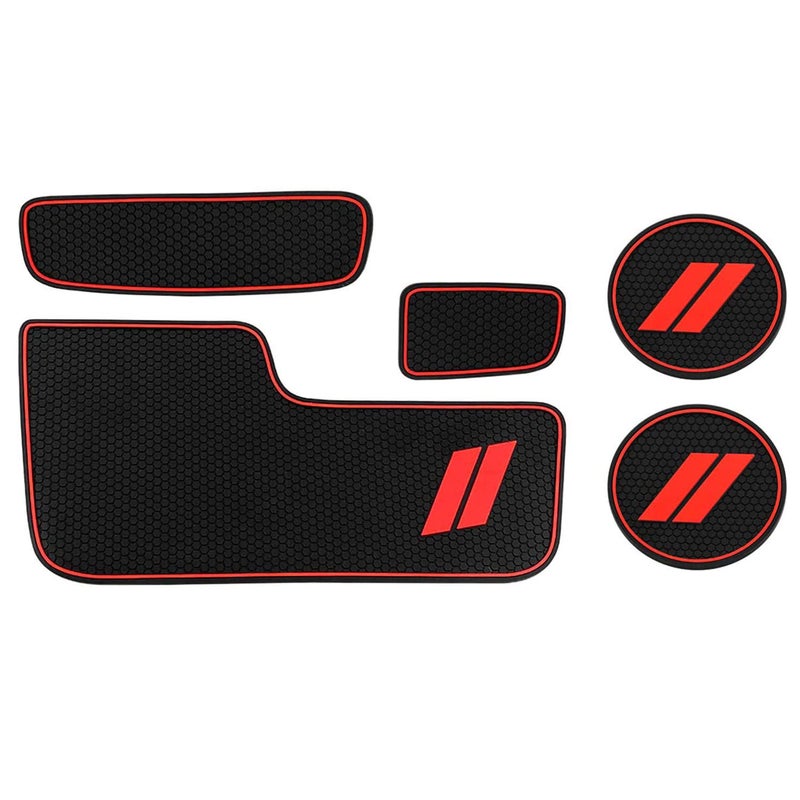 Mekar Anti-dust Custom Compatible for 2014-2020 Dodge Durango Cup Holder Insert & Center Console Shifter Liner Trim Mats | 5pc Custom Fit Non Slip Storage Bin Mat Set Interior Accessories - Red - Image 1